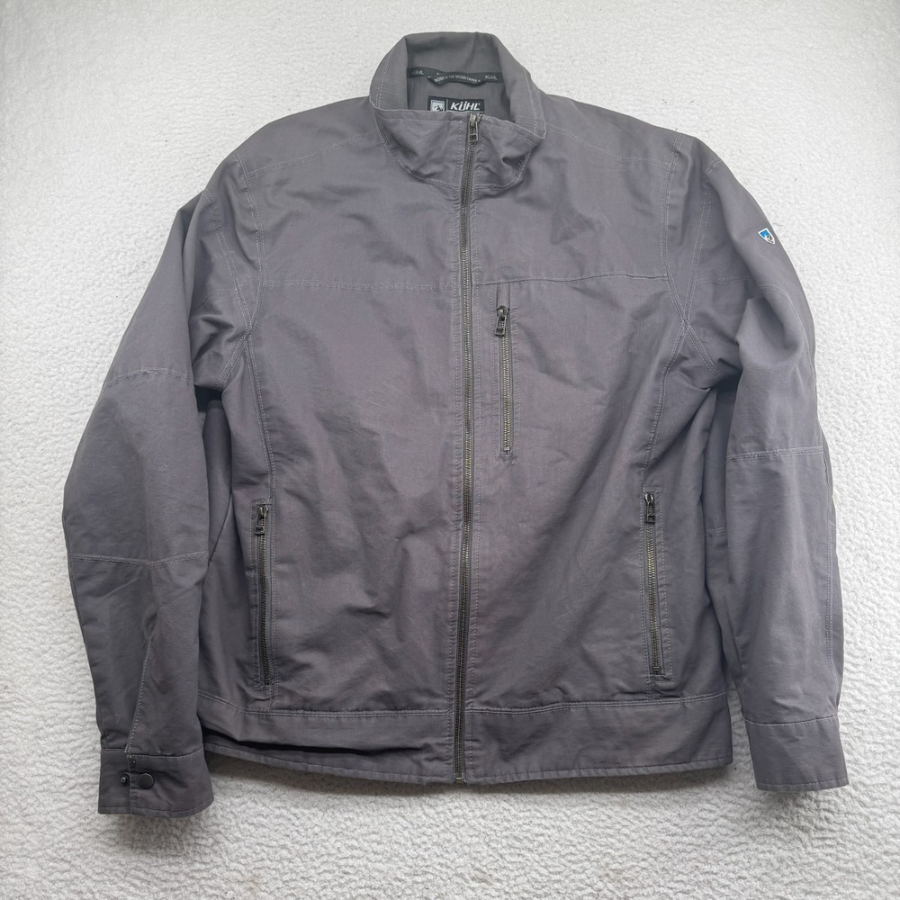 KUHL Burr Jacket Mens XL Gray Canvas Utility Barn Chore Coat Brushed Interior